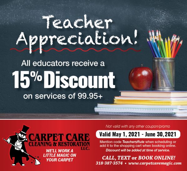Teacher Appreciation Discount Carpet Care Cleaning and Restoration